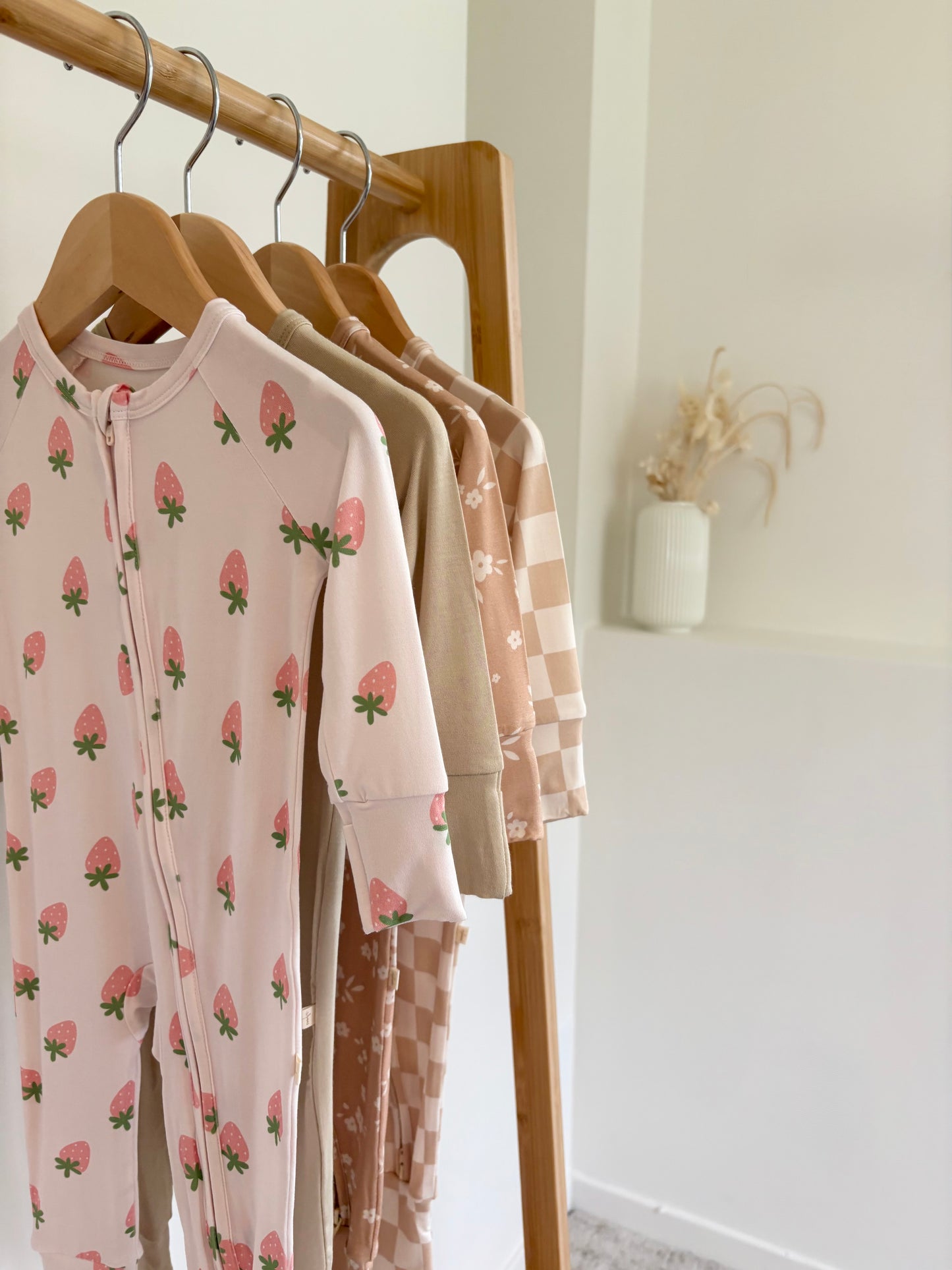 Pink Strawberry Bamboo Zipper Onesie