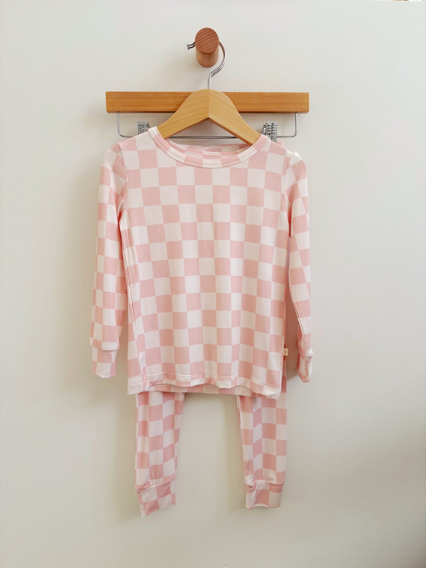 Soft Pink Checkered Two-Piece Bamboo Pajama Set