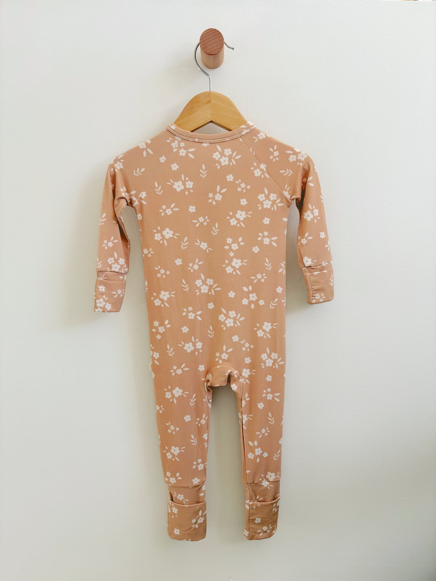 Beige Floral Bamboo Zipper Onesie