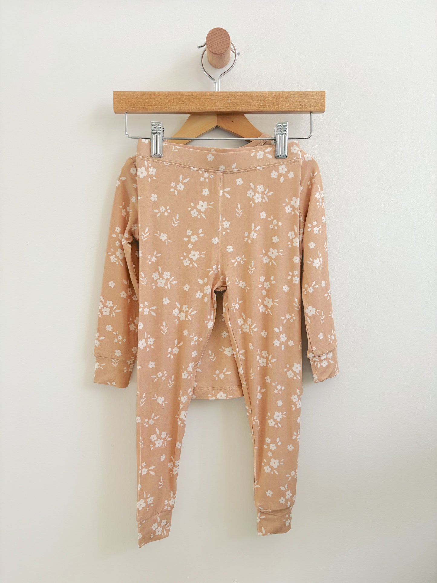 Beige Floral Two-Piece Bamboo Pajama Set