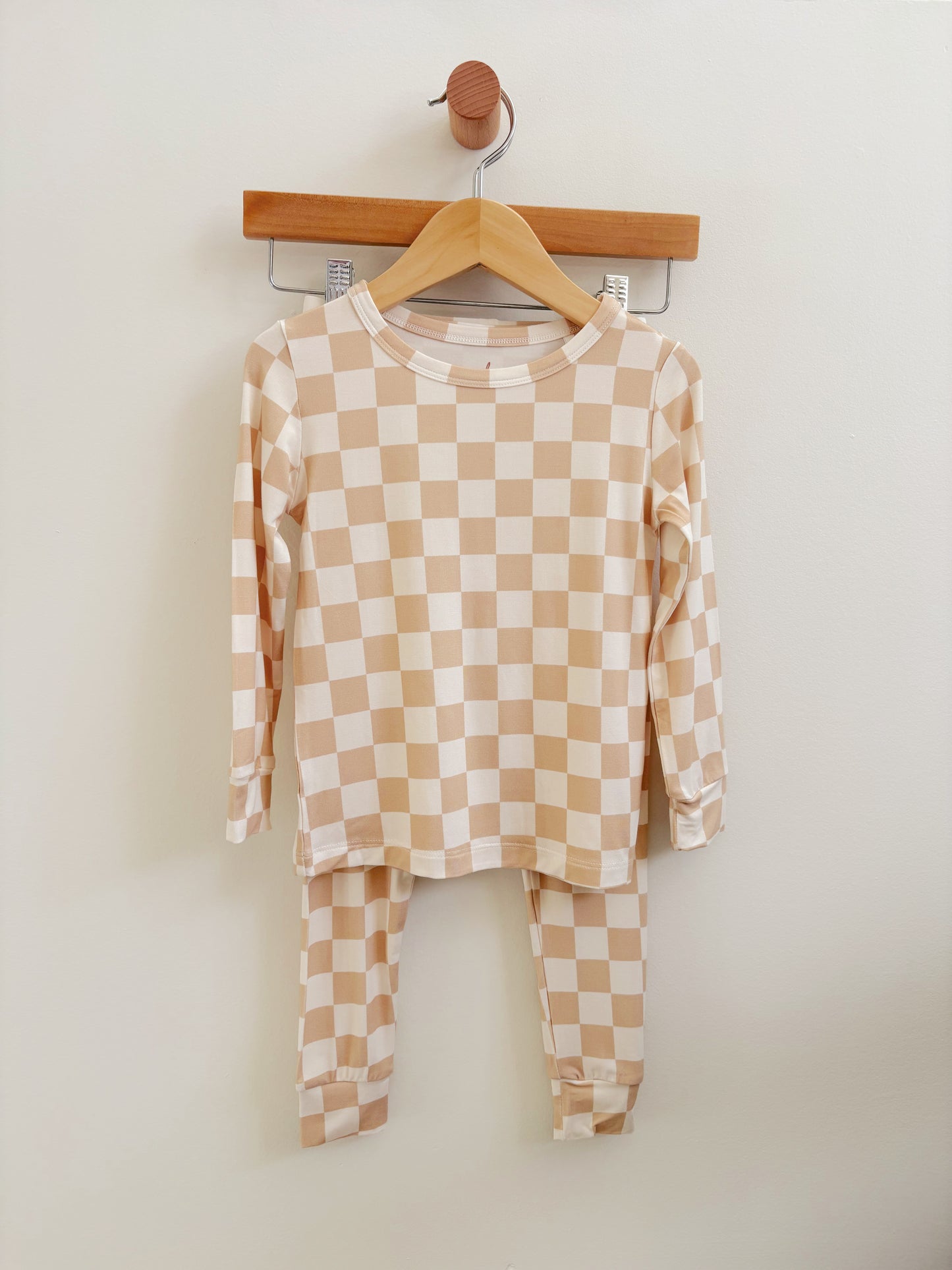 Tan Checkered Two-Piece Bamboo Pajama Set