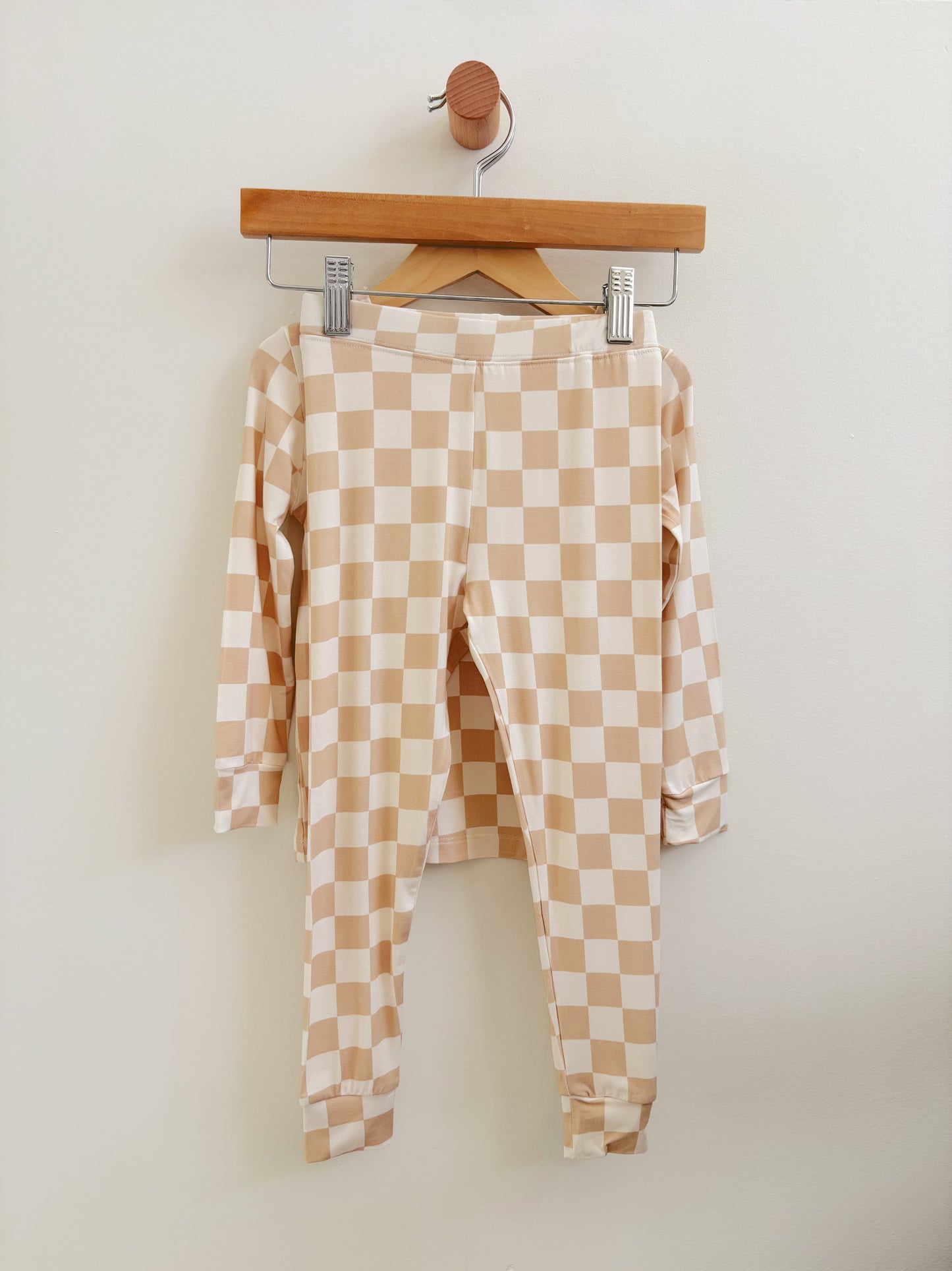 Tan Checkered Two-Piece Bamboo Pajama Set