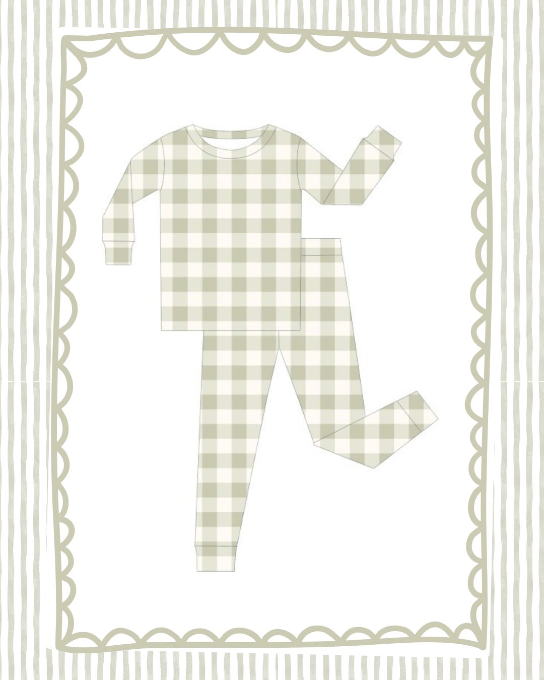 Sage Green Gingham Bamboo Two Piece Set - PREORDER!