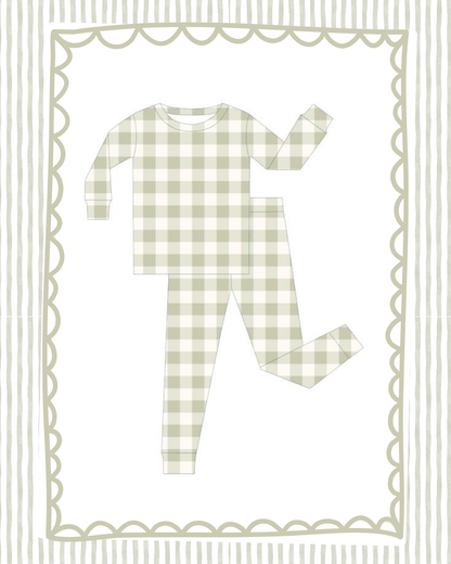 Sage Green Gingham Bamboo Two Piece Set - PREORDER!