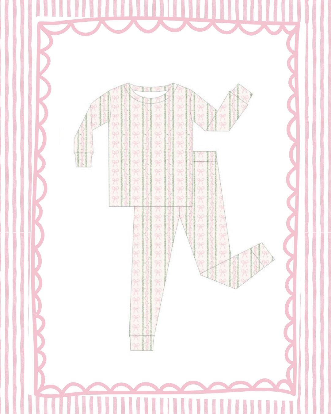Sage & Pink Bows - Bamboo Two Piece Set - PREORDER!