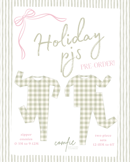 Sage Green Gingham Bamboo Zipper Onesie - PREORDER!