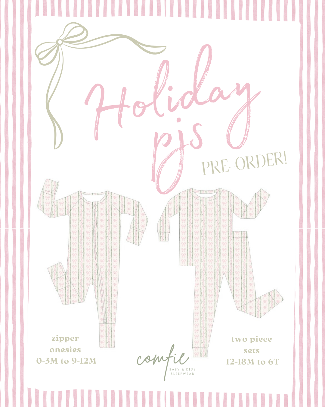 Sage & Pink Bows - Bamboo Two Piece Set - PREORDER!