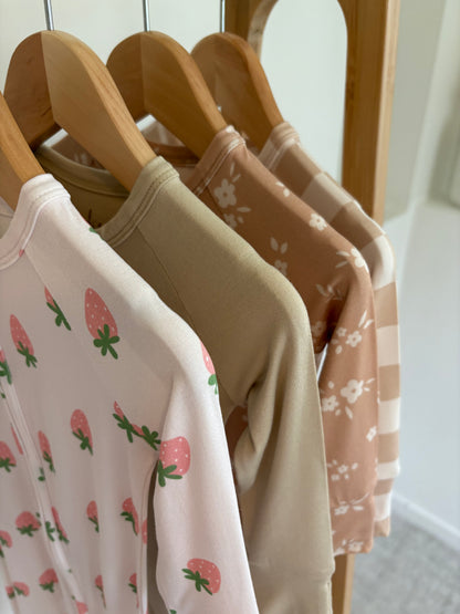 Pink Strawberry Bamboo Zipper Onesie
