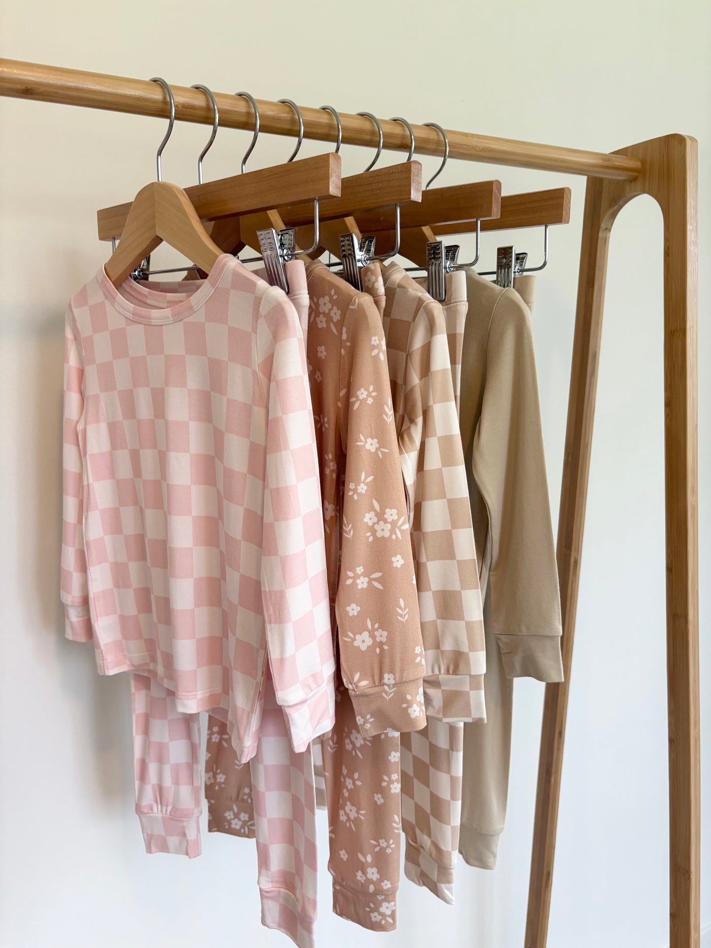 Soft Pink Checkered Two-Piece Bamboo Pajama Set