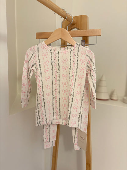 Pink & Sage Bows Bamboo Two Piece Set
