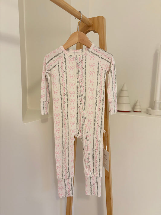 Sage & Pink Bows Bamboo Zipper Onesie