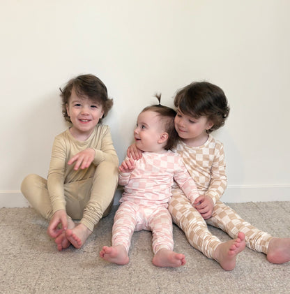 Soft Pink Checkered Two-Piece Bamboo Pajama Set