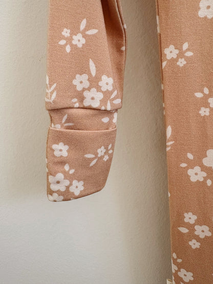 Beige Floral Bamboo Zipper Onesie