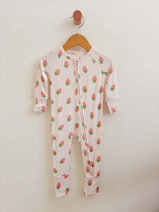 Pink Strawberry Bamboo Zipper Onesie