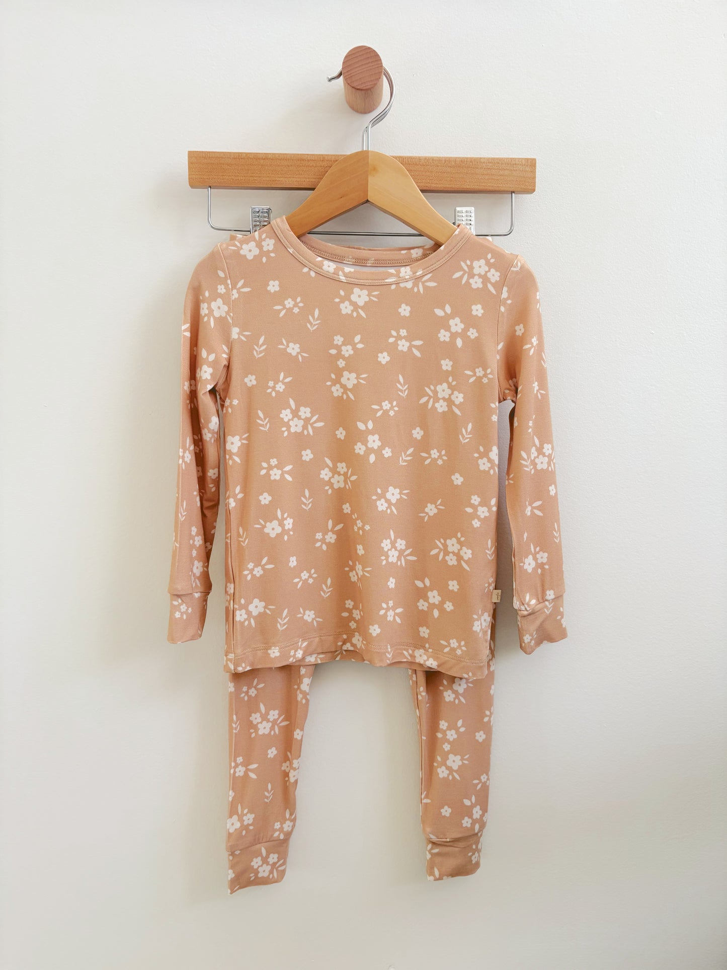 Beige Floral Two-Piece Bamboo Pajama Set