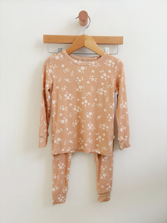 Beige Floral Two-Piece Bamboo Pajama Set