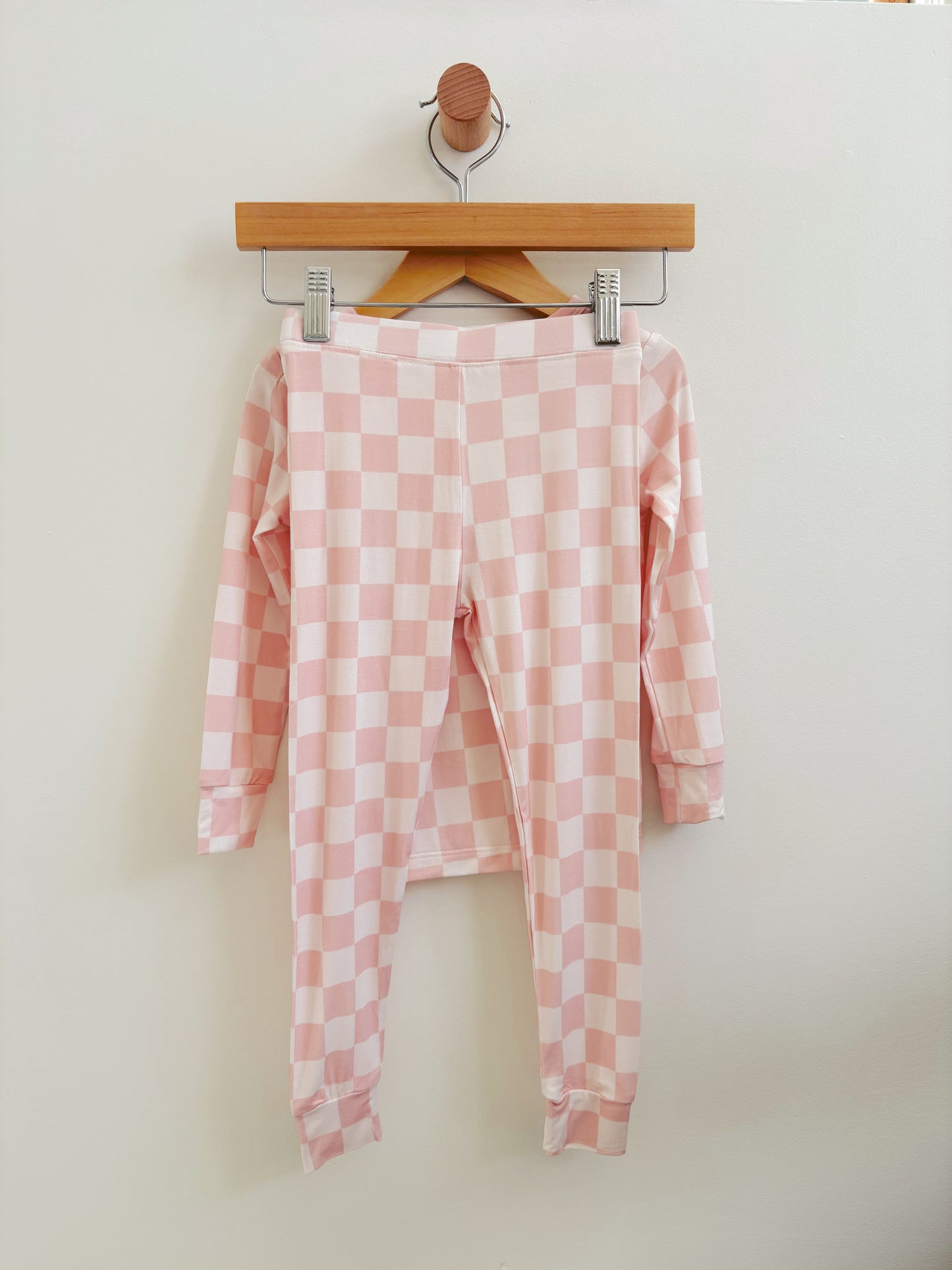 Soft Pink Checkered Two-Piece Bamboo Pajama Set