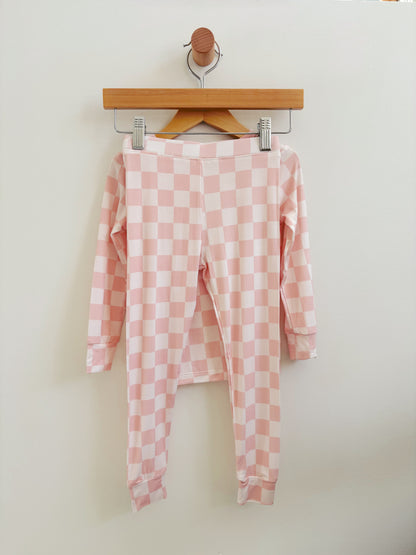 Soft Pink Checkered Two-Piece Bamboo Pajama Set