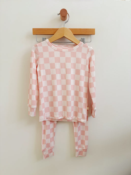 Soft Pink Checkered Two-Piece Bamboo Pajama Set