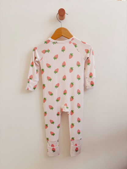 Pink Strawberry Bamboo Zipper Onesie