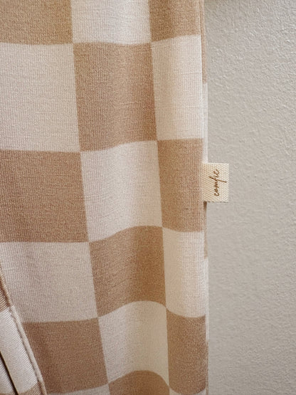 Tan Checkered Two-Piece Bamboo Pajama Set