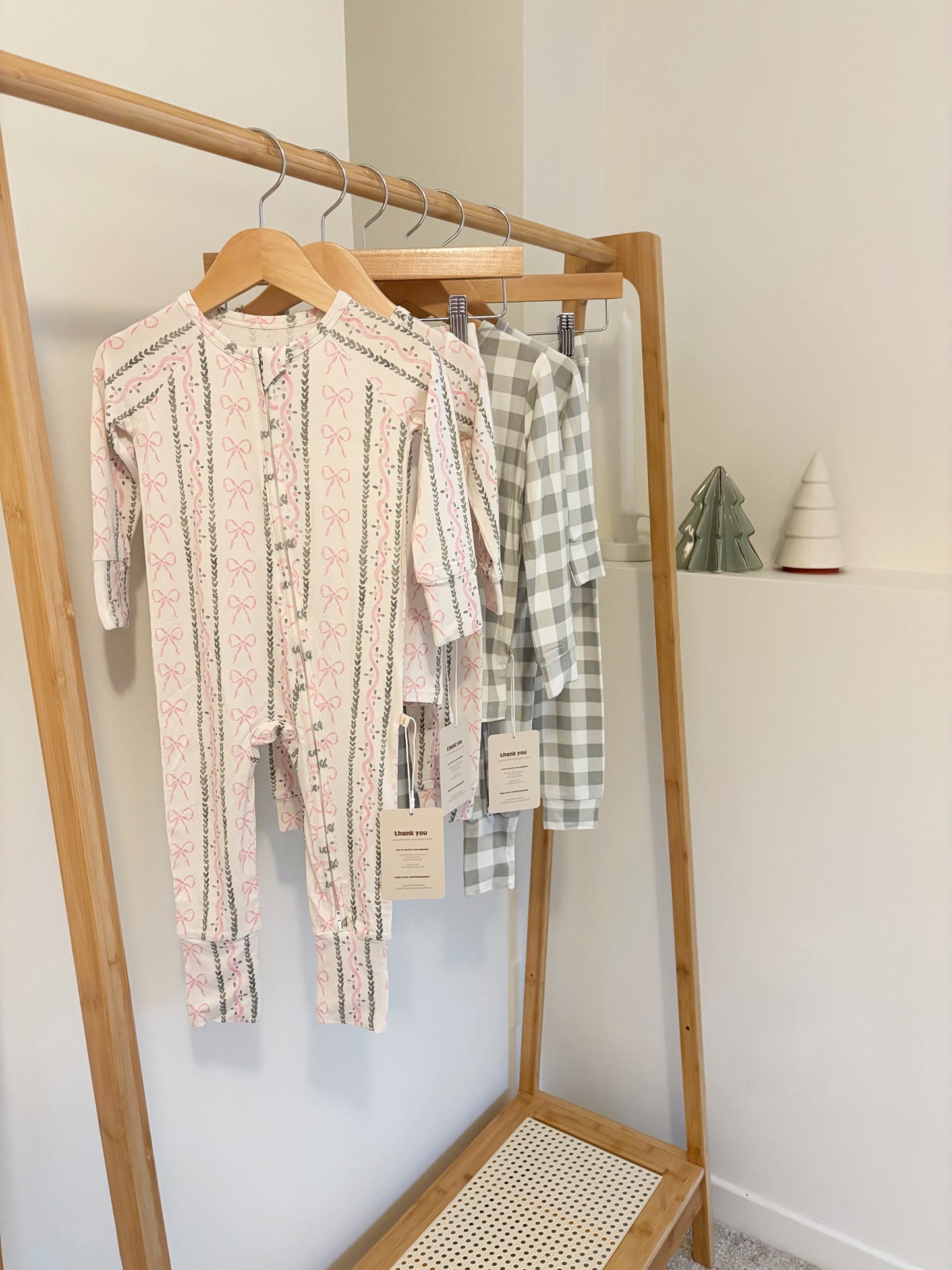 Sage Green Gingham Bamboo Zipper Onesie